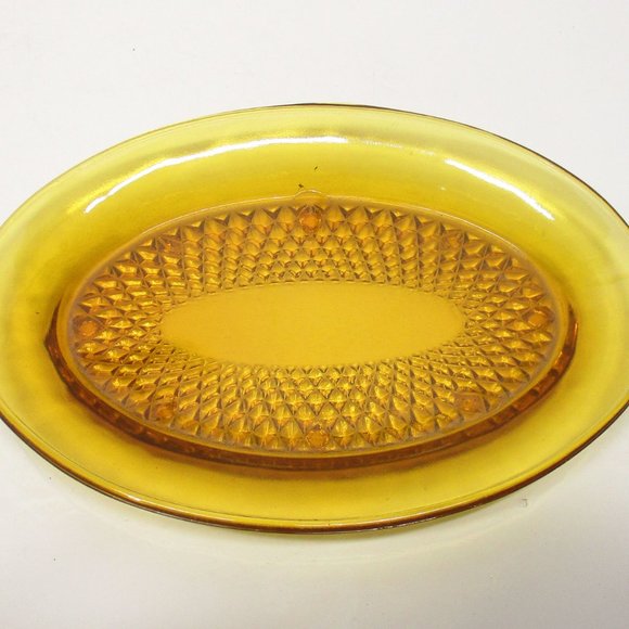 Vintage Indiana Amber Glass Diamond Point Covered Oval Butter Dish - Picture 5 of 8